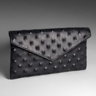 Black Embossed Studded Leather Clutch