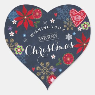 Floral Chalkboard Christmas | Heart Sticker