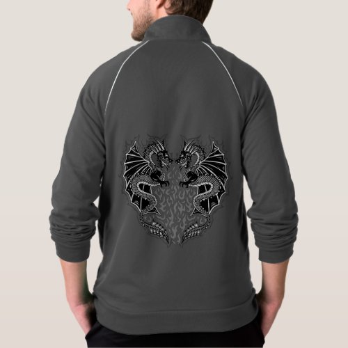 Asian Tribal Twin Dragons Apparel Fleece Track Jacket, Art by Sherrie Thai of Shaireproductions