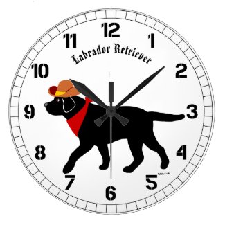 Black Labrador Cowboy Cartoon Large Clock