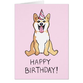 Shiba Inu Dog Drawing Happy Birthday Card