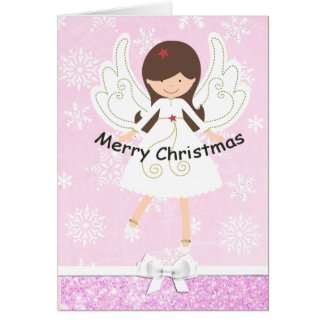 Pretty Pink Angel &amp; Snowflakes Christmas Card
