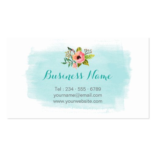 Painted Watercolor Floral Chic Teal Aqua Blue Double-Sided Standard Business Cards (Pack Of 100) (back side)