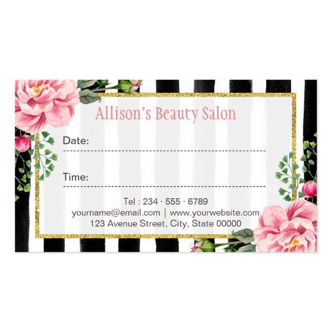 Hair Stylist Floral Gold Scissors Appointment Card Business Card (back side)