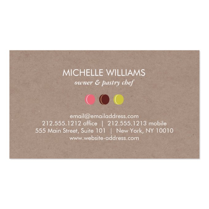 MACARON COOKIE TRIO LOGO on KRAFT PAPER for Bakery Business Card (back side)