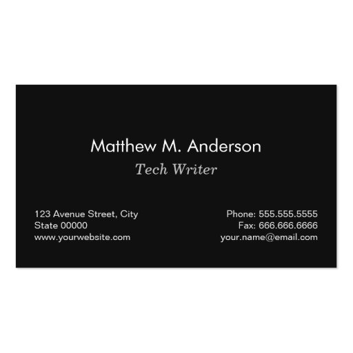 Tech Writer - Classic Black and White Pen Logo Business Card Template (back side)