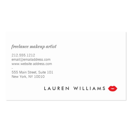 Luxe Black/White Stripes Red Lips Makeup Artist Double-Sided Standard Business Cards (Pack Of 100) (back side)