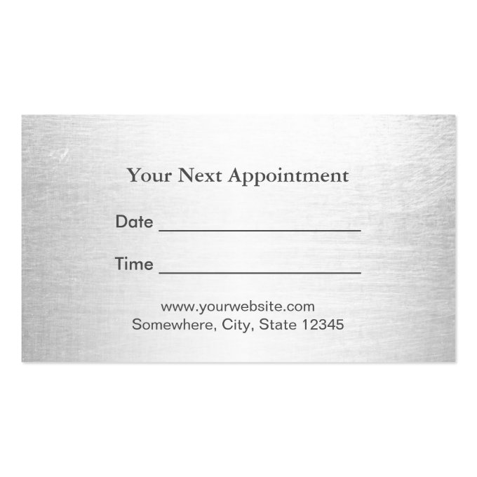 Hair Stylist Elegant Silver Salon Appointment Business Card (back side)