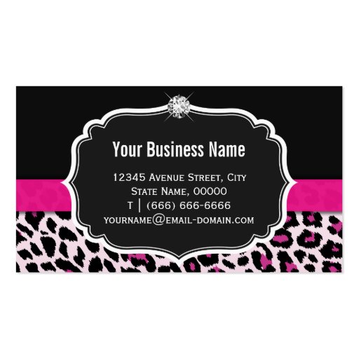 Stylish Pink Leopard Print Girly Ribbon Networking Business Card Template (back side)