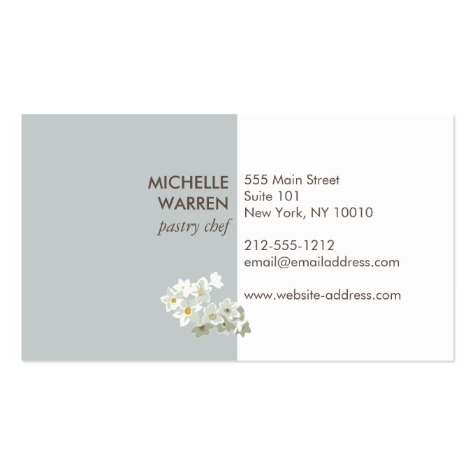 Elegant White Cake with Florals Cake Decorating Business Card (back side)