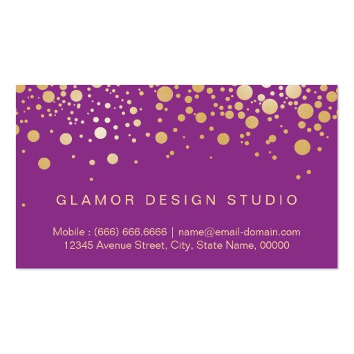 Glamour Gold Dots Decor - Stylish Violet Purple Double-Sided Standard Business Cards (Pack Of 100) (back side)