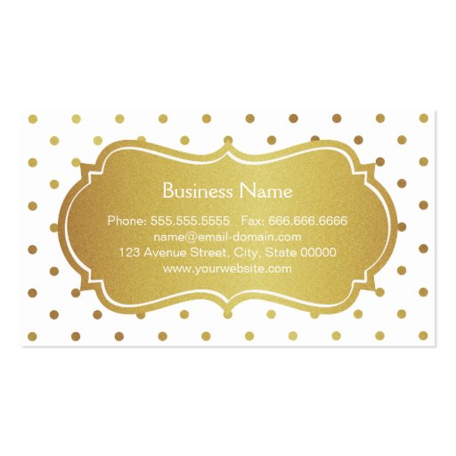 Hair Stylist - Chic White Gold Glitter Polka Dots Business Card Templates (back side)