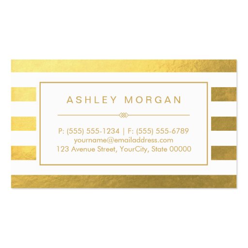 Elegant Gold White Stripes - Chic and Stylish Double-Sided Standard Business Cards (Pack Of 100) (back side)