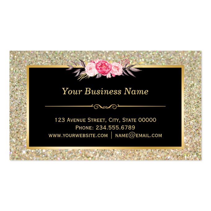 Gold Glitter Makeup Artist Hair Salon Floral Wrap Business Card (back side)