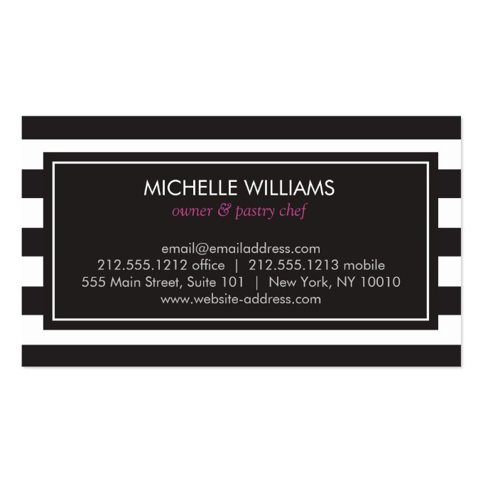 Luxury Striped French Macaron Trio Logo for Bakery Business Card (back side)