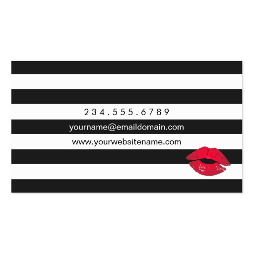 Red Lips Black White Stripes Modern Makeup Artist Double-Sided Standard Business Cards (Pack Of 100) (back side)