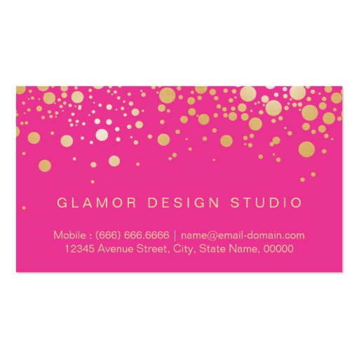 Glam Gold Dots Decor - Trendy Girly Hot Pink Double-Sided Standard Business Cards (Pack Of 100) (back side)