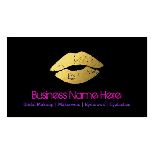 Makeup Artist - Sassy Gold Lips Dark Theme Style Double-Sided Standard Business Cards (Pack Of 100) (back side)