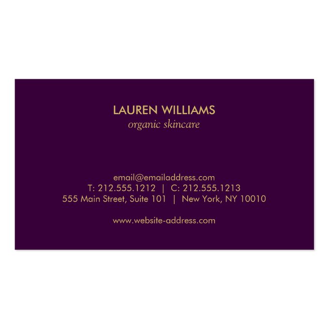 Dark Purple Vintage Modern Floral Motif Designer Business Card (back side)