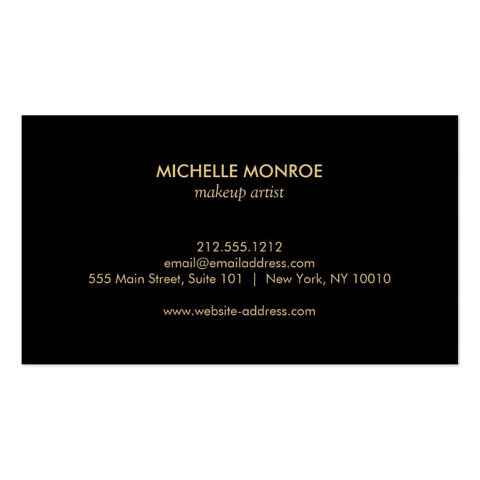 Elegant Gold Makeup Text on Dark Gray/Black Floral Business Card (back side)