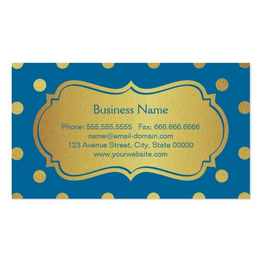 Hair Salon Stylist - Royal Blue Gold Polka Dots Business Card Template (back side)