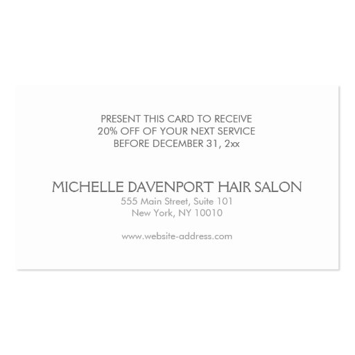 ELEGANT WHITE EMBLEM ON SILVER GLITTER Coupon Card Double-Sided Standard Business Cards (Pack Of 100) (back side)