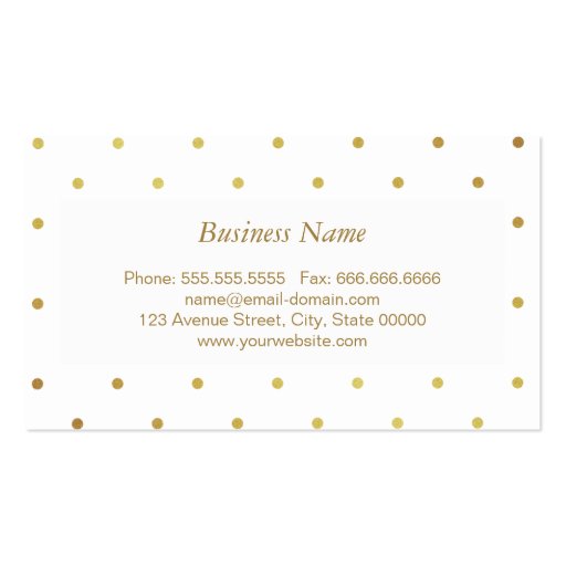Cute Gold Polka Dots Ribbon Bow Business Card Template (back side)