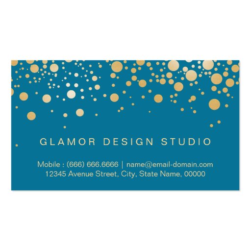 Glamor Gold Dots Decor - Classy Peacock Blue Color Double-Sided Standard Business Cards (Pack Of 100) (back side)