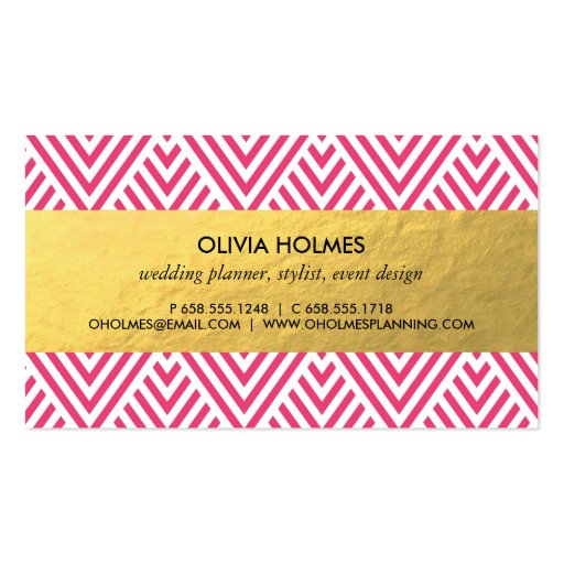 Pink & Gold Chevron Pattern Business Card (back side)