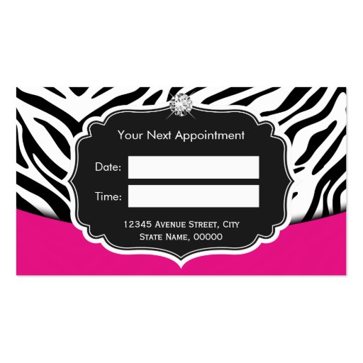 Fashionable Pink Black Zebra Print Appointment Business Card (back side)