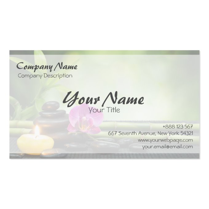 Bamboo Candle Stone Orchid Spa Massage Therapy Business Card (back side)