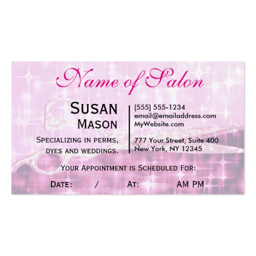 Pink Glitter Scissors Double-Sided Standard Business Cards (Pack Of 100) (back side)