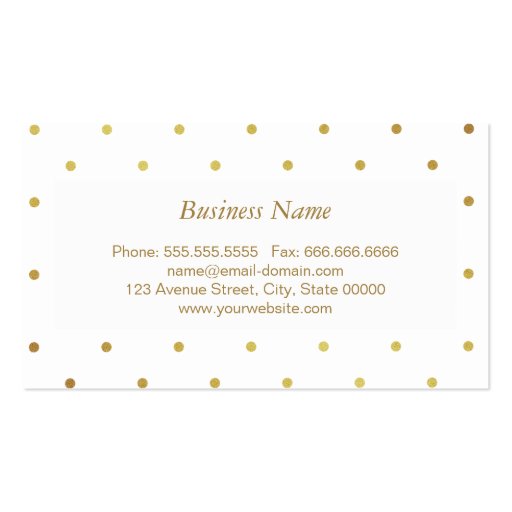 Modern Black and Gold Glitter Dots Ribbon Bow Business Card Template (back side)