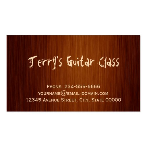 Guitarist Guitar Player Teacher Stylish Wood Look Business Card Templates (back side)