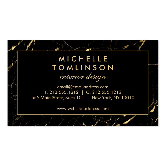 Black and Gold Marble Designer Business Card (back side)
