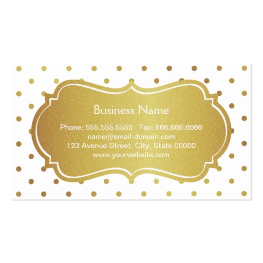 Dressmaker Seamstress Chic White Gold Polka Dots Business Card Template (back side)