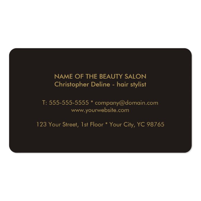 Modern Minimal Dark Faux Gold Hair Stylist Business Card (back side)