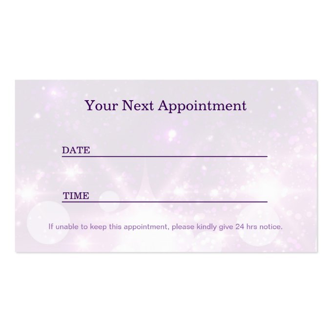 Purple Glamour NAIL TECHNICIAN Appointment Card Business Card (back side)