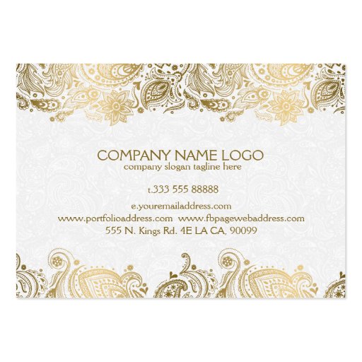 Elegant Gold And White Paisley 2 Wedding Planner Large Business Cards (Pack Of 100) (back side)
