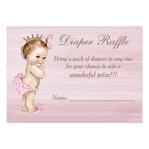 Vintage Princess Baby Shower Diaper Raffle Large Business Cards (Pack Of 100) (back side)