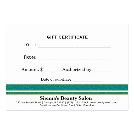 Salon Gift Certificate Large Business Cards (Pack Of 100) (back side)