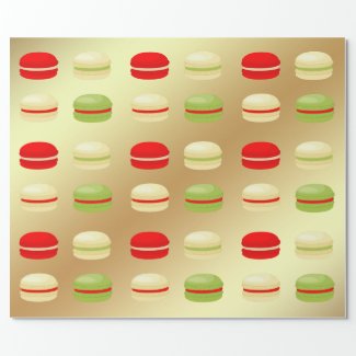 Red Green White on Gold Christmas French Macarons Wrapping Paper