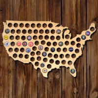 Natural Birch Plywood Beer Cap Map of USA