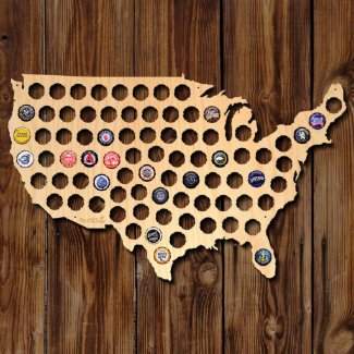 Natural Birch Plywood Beer Cap Map of USA