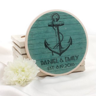 Anchor Personalized Wedding Stone Coasters
