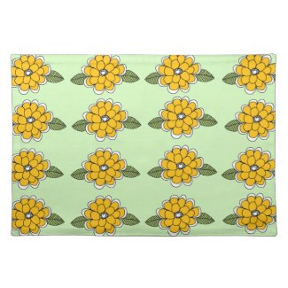 Yellow Flowers Green Cloth Placemat