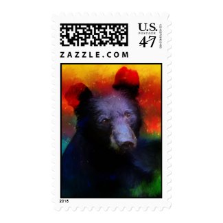 Colorful Abstract Black Bear Painting Postage Stamp