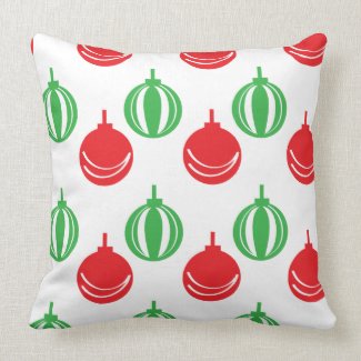 Red and Green Christmas Ornaments Throw Pillow