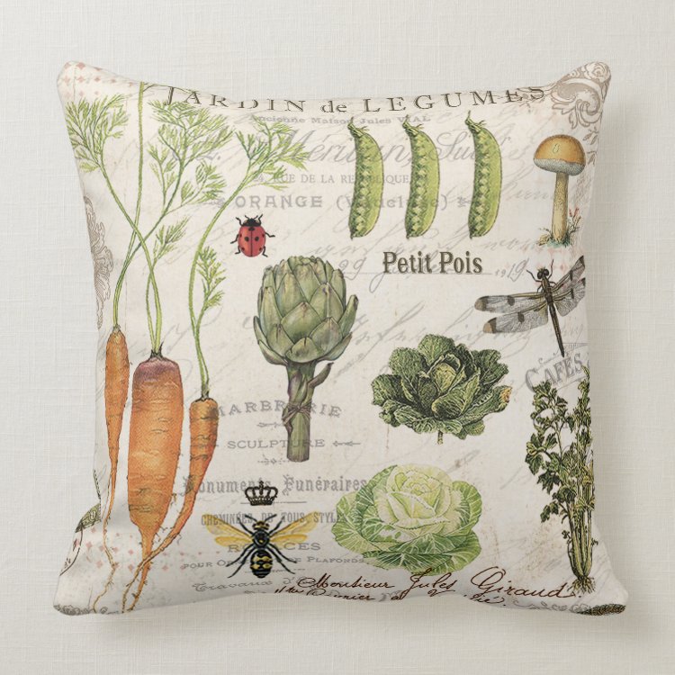 modern vintage french vegetable garden throw pillow
