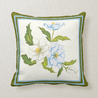 Elegant bouquet of light blue and white flowers throw pillow